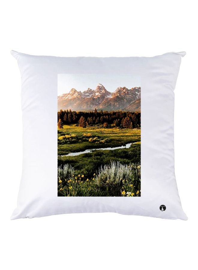 بي بي وسادة زينة مزينة برسمة تعبر عن الطبيعة أبيض/أخضر/بني 30x30سم