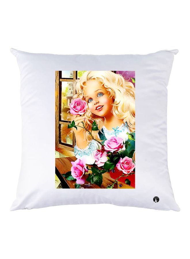 BP Floral Printed Throw Pillow White/Pink/Beige 30x30cm