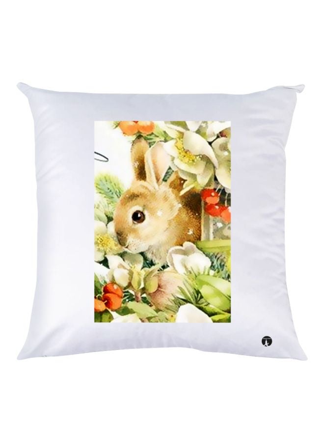 BP Rabbit Printed Throw Pillow White/Brown/Green 30x30cm