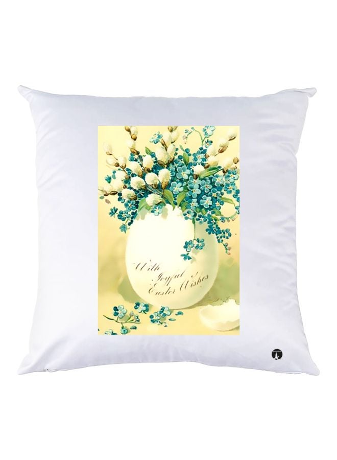 BP Floral Printed Throw Pillow White/Beige/Blue 30x30cm