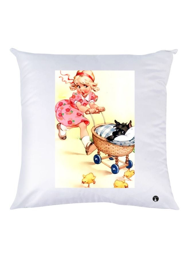 BP Cartoon Printed Throw Pillow White/Red/Yellow 30x30cm