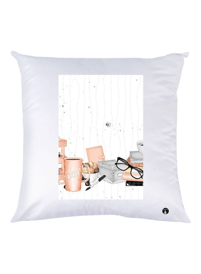بي بي وسادة مزخرفة بتفاصيل مطبوعة أبيض/ وردي 30x30سم