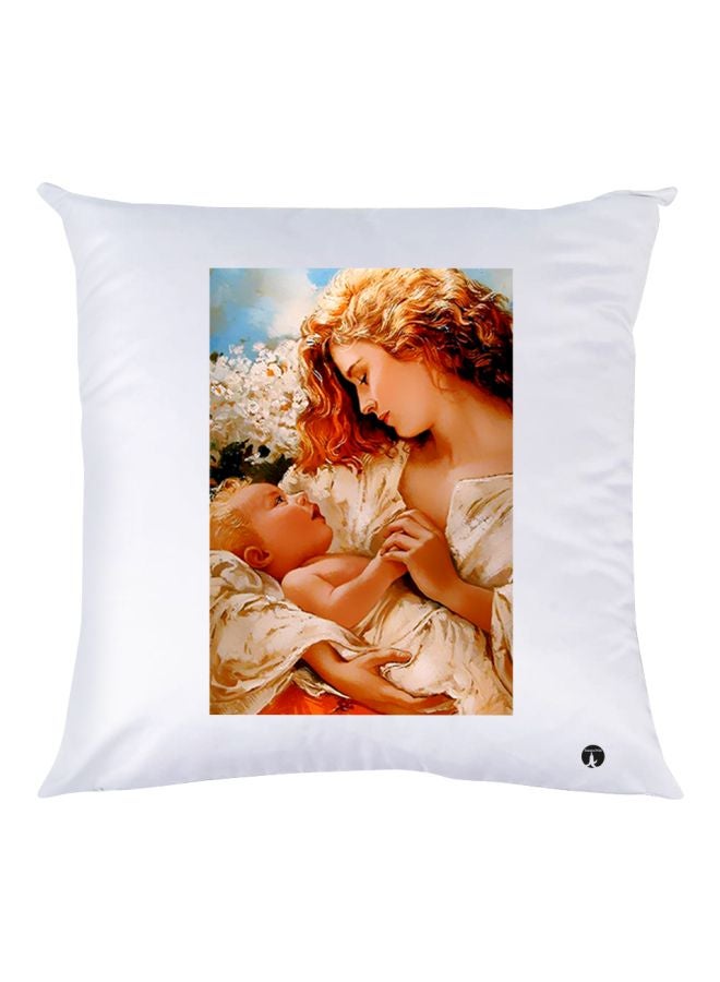 بي بي وسادة زينة بطبعة تعبر عن حنان الأم أبيض/بني/ بيج 30x30سم