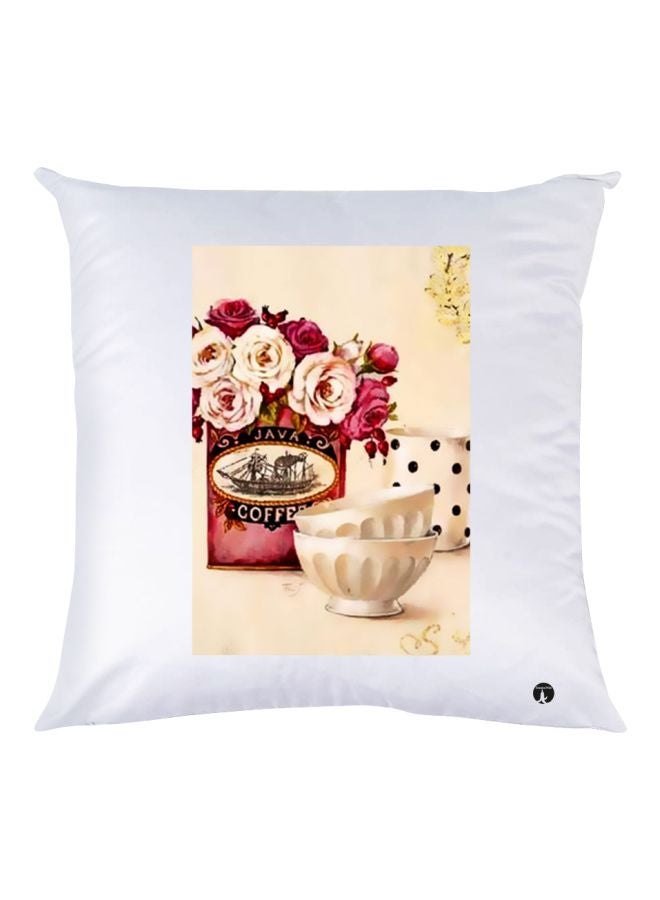 بي بي وسادة ديكور مزينة بطبعة تمثل زهوراً أبيض/بيج/أحمر 30x30سم