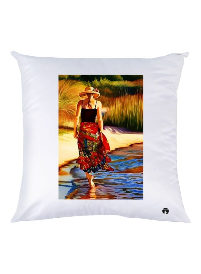 BP Girl Printed Decorative Throw Pillow White/Yellow/Red 30x30cm