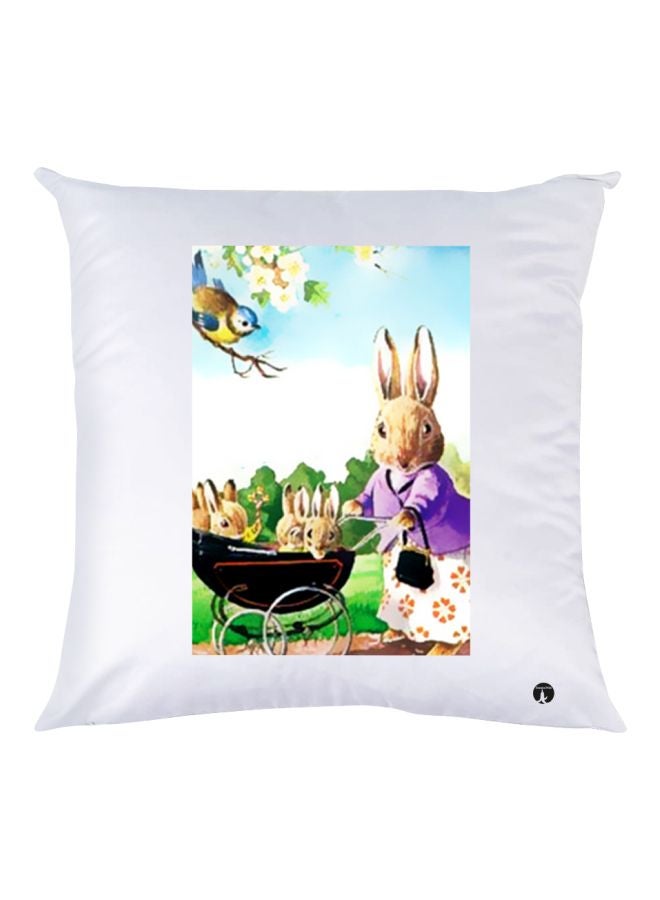 بي بي وسادة زينة بطبعة أم الأرانب مع أطفالها أبيض / أزرق /أرجواني 30x30سم