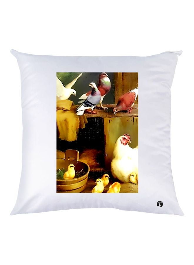 BP Birds Printed Decorative Throw Pillow White/Yellow/Red 30x30cm