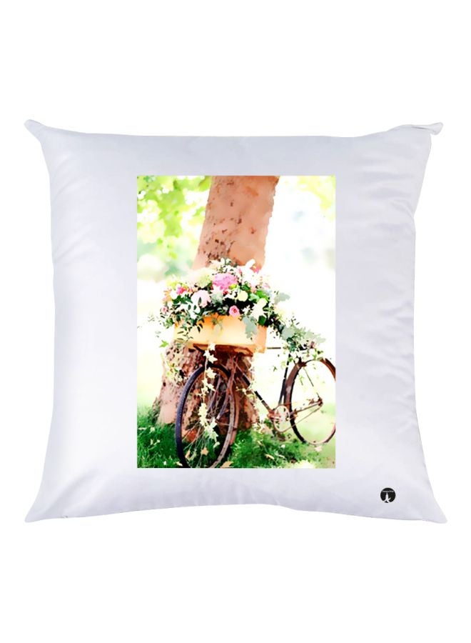 بي بي وسادة زينة بطبعة دراجة هوائية بني/أصفر/أبيض 30x30سم