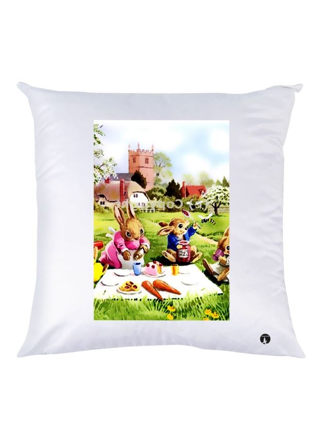 بي بي وسادة زينة بطبعة أرنب وردي/أخضر/أبيض 30x30سم