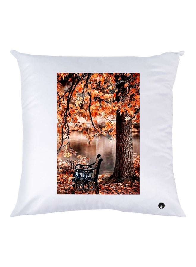بي بي وسادة ديكور مزينة بطبعة تعبر عن الطبيعة الأبيض/ البرتقالي/ الأسود 30x30سم