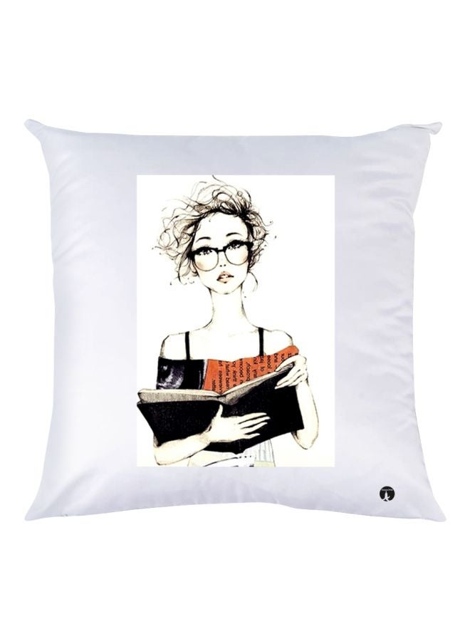 BP Girl Printed Decorative Throw Pillow White/Black/Orange 30x30cm