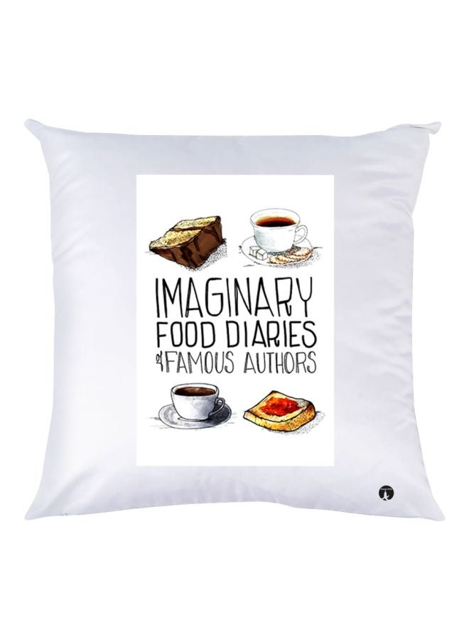بي بي وسادة زينة مطبوع عليها عبارة Imaginary Food Diaries أبيض/بني/ أصفر 30x30سم