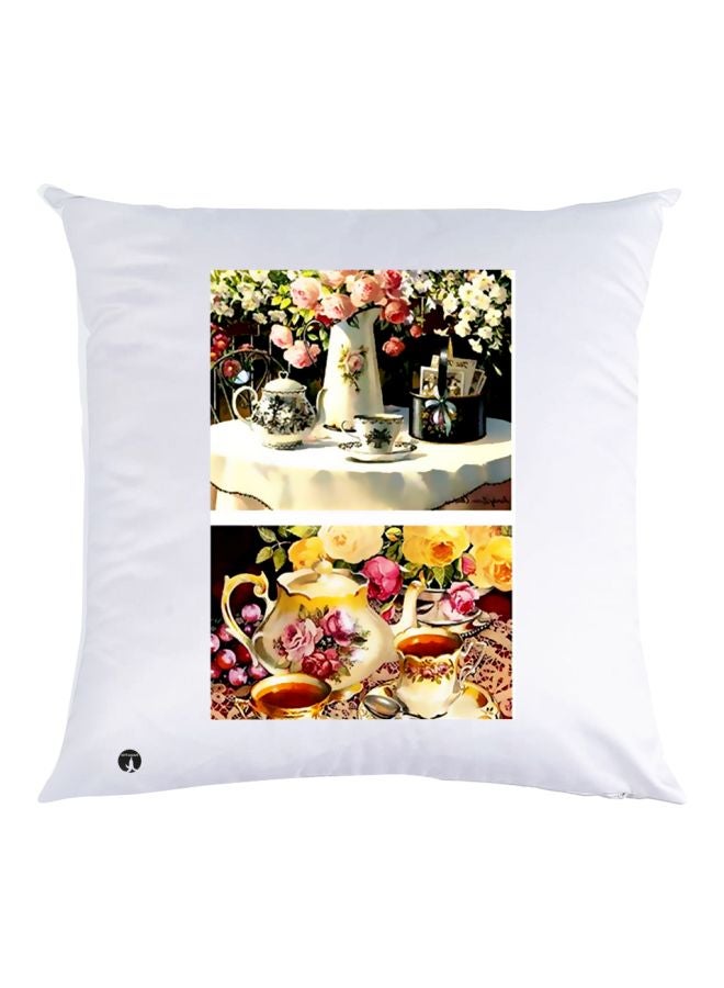 بي بي وسادة مزخرفة بتفاصيل مطبوعة أبيض/أسود/أصفر 30x30سم