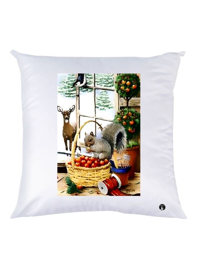 بي بي وسادة مزخرفة بتفاصيل مطبوعة أبيض/بيج/أخضر 30x30سم