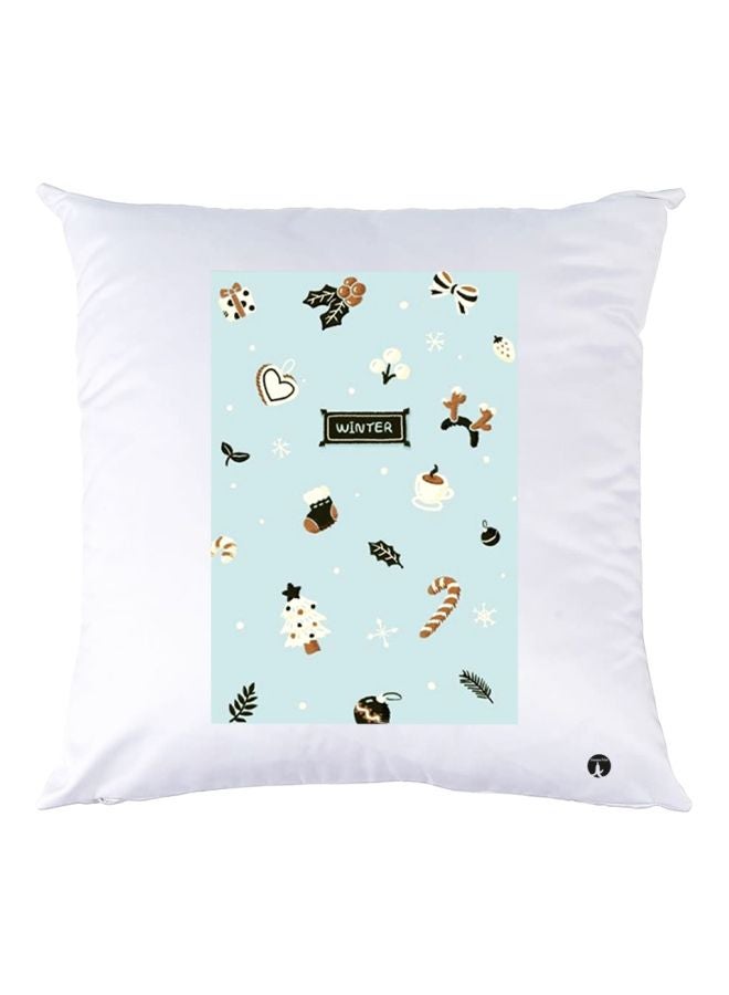 BP Winter Printed Throw Pillow White/Blue/Black 40x40cm
