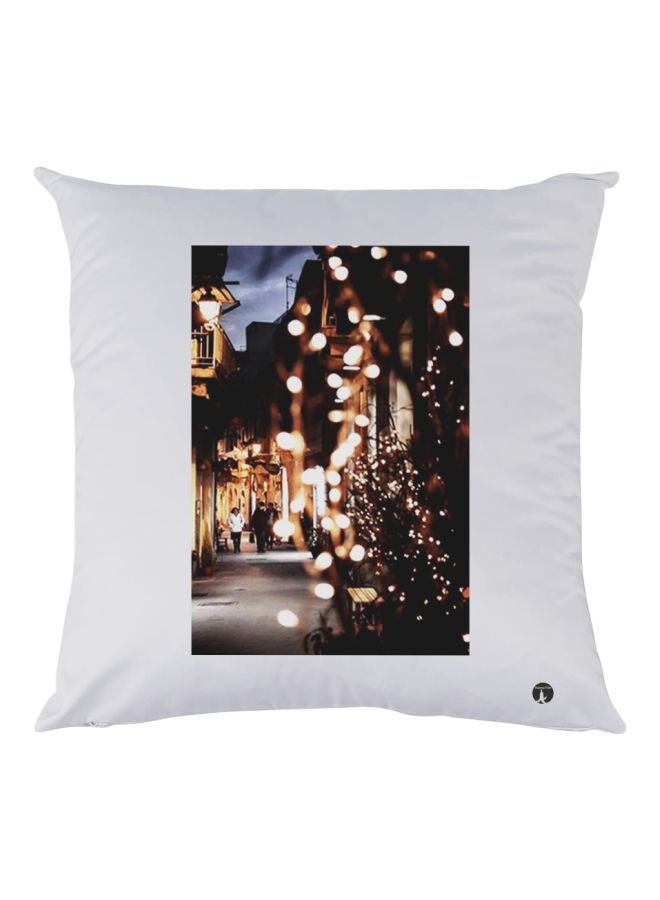 Decorative Printed Cushion polyester White/Brown/Blue 30x30cm