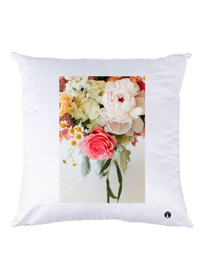 بي بي وسادة زينة مطبوع عليها رسمة زهور أبيض/وردي/أخضر