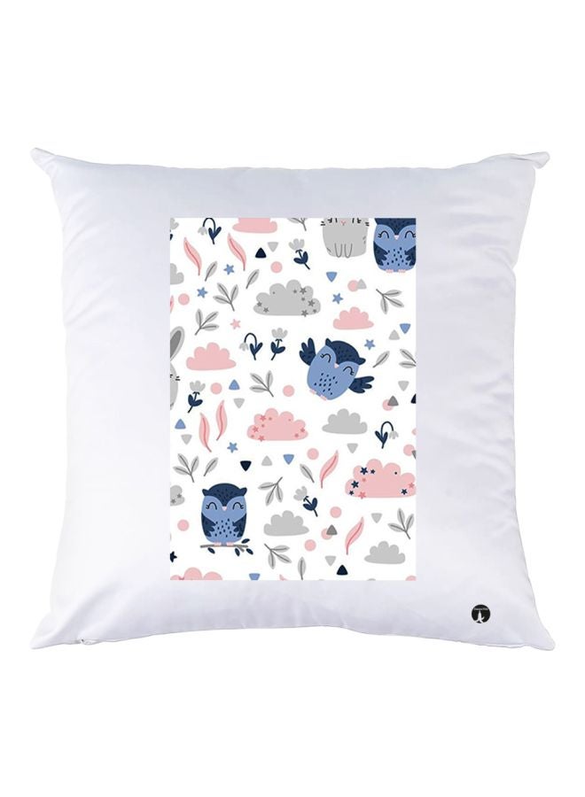 بي بي وسادة زينة بطبعة بوم أبيض/أزرق/وردي 30x30سم