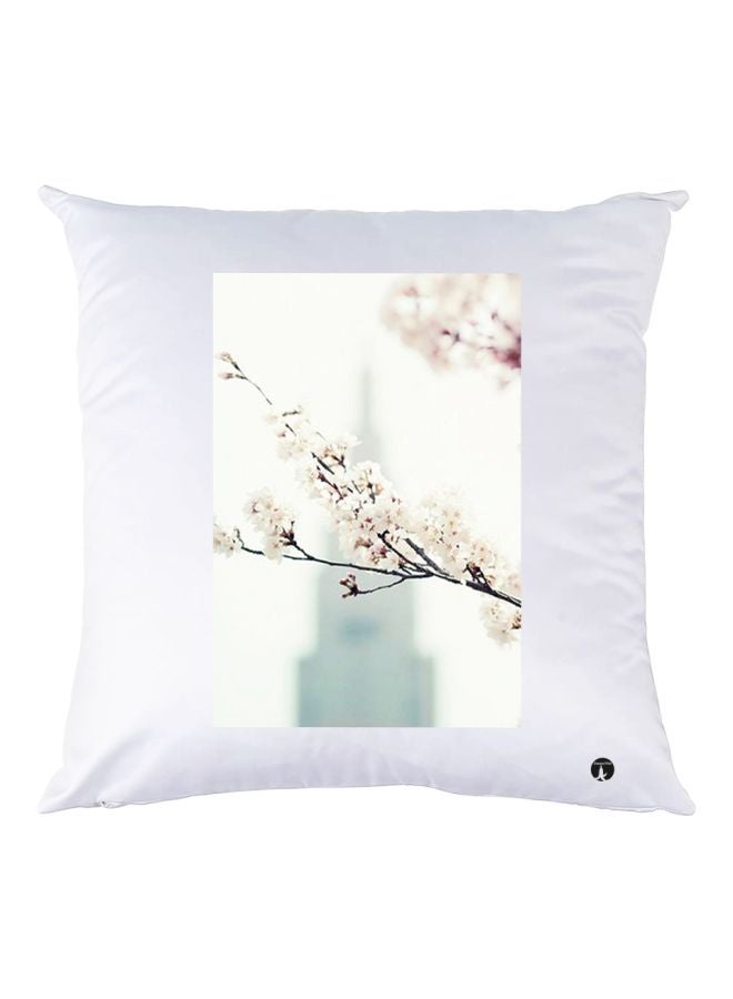 بي بي وسادة ديكور مزينة بطبعة زهور أبيض/بني 30x30سم