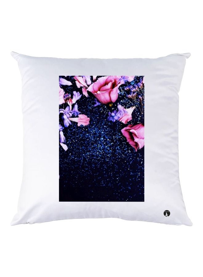 BP Flower Printed Decorative Throw Pillow White/Purple/Black 30x30cm