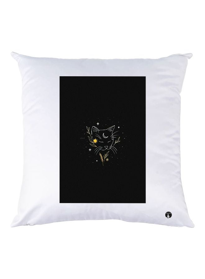 بي بي وسادة زينة للديكور مزينة برسمة قطة أبيض/أسود/أصفر 30x30سم