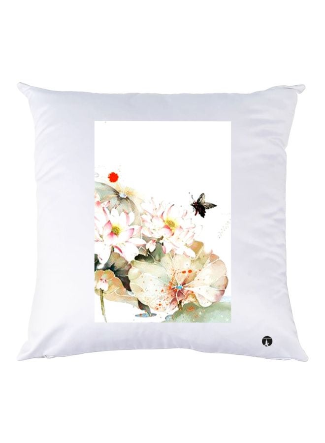 BP Floral Printed Decorative Throw Pillow White/Pink/Beige 30x30cm