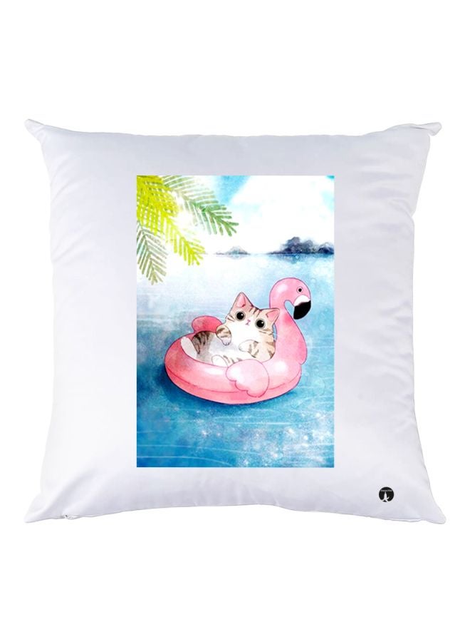 بي بي وسادة مزخرفة بتفاصيل مطبوعة أبيض / وردي / أزرق 30x30سم