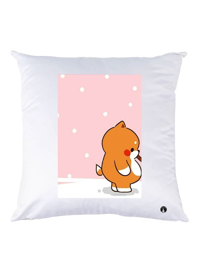 BP Cartoon Animal Printed Decorative Throw Pillow White/Pink/Orange 30x30cm