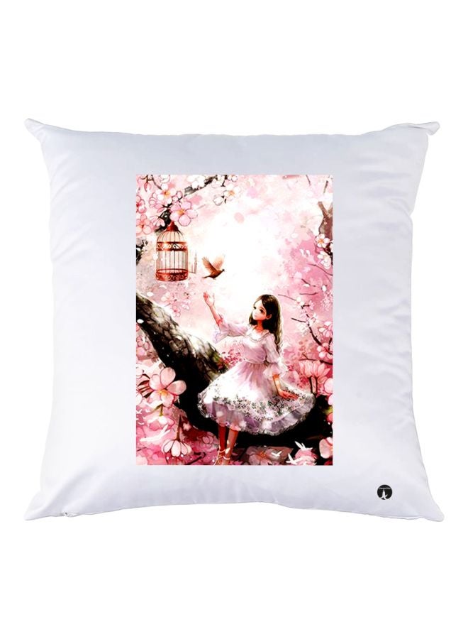 BP Cartoon Girl Printed Decorative Throw Pillow White/Pink/Brown 30x30cm