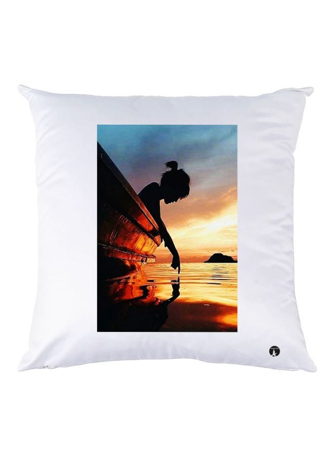 بي بي وسادة مزخرفة بتفاصيل مطبوعة أبيض/أصفر/أزرق 30x30سم