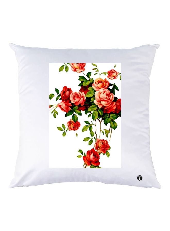 BP Rose Printed Decorative Throw Pillow White/Red/Green 30x30cm