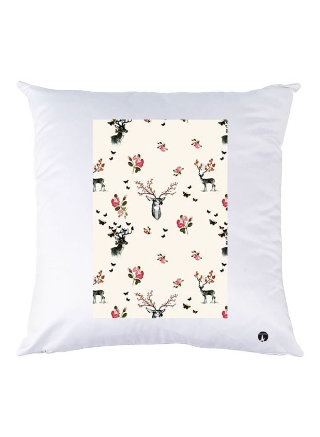 بي بي وسادة مزخرفة بتفاصيل مطبوعة أبيض/وردي/أخضر 30x30سم