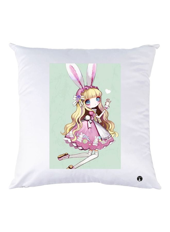 BP Cartoon Girl Printed Decorative Throw Pillow White/Green/Pink 30x30cm