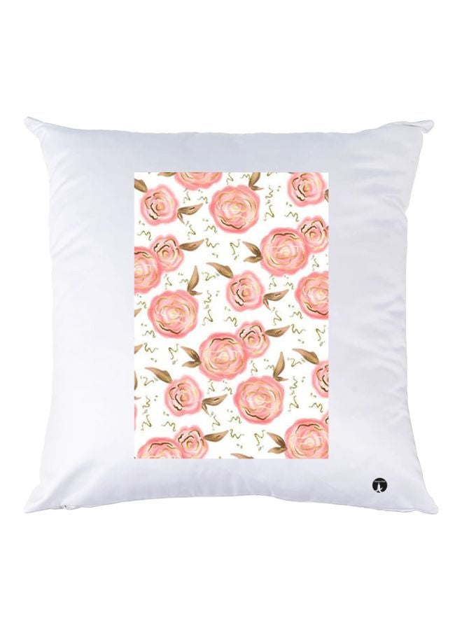 BP Rose Printed Decorative Throw Pillow White/Pink/Green 30x30cm