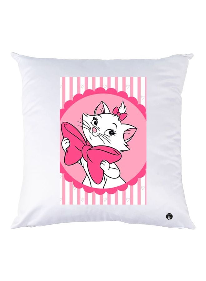 بي بي وسادة زينة بطبعة قطة بعقدة بفيونكة أبيض/وردي/أسود 30x30سم