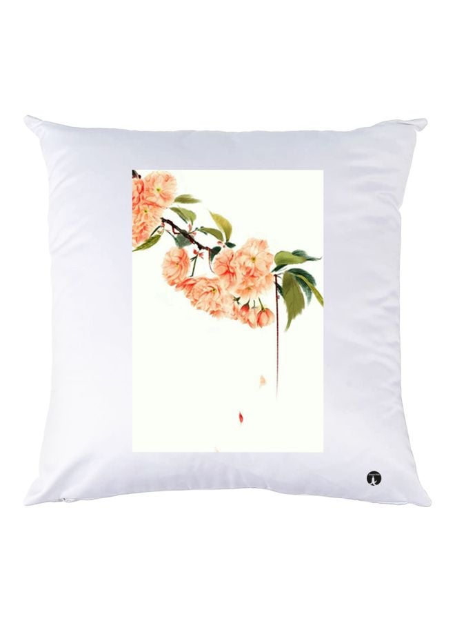 BP Flower Printed Decorative Throw Pillow White/Orange/Green 30x30cm