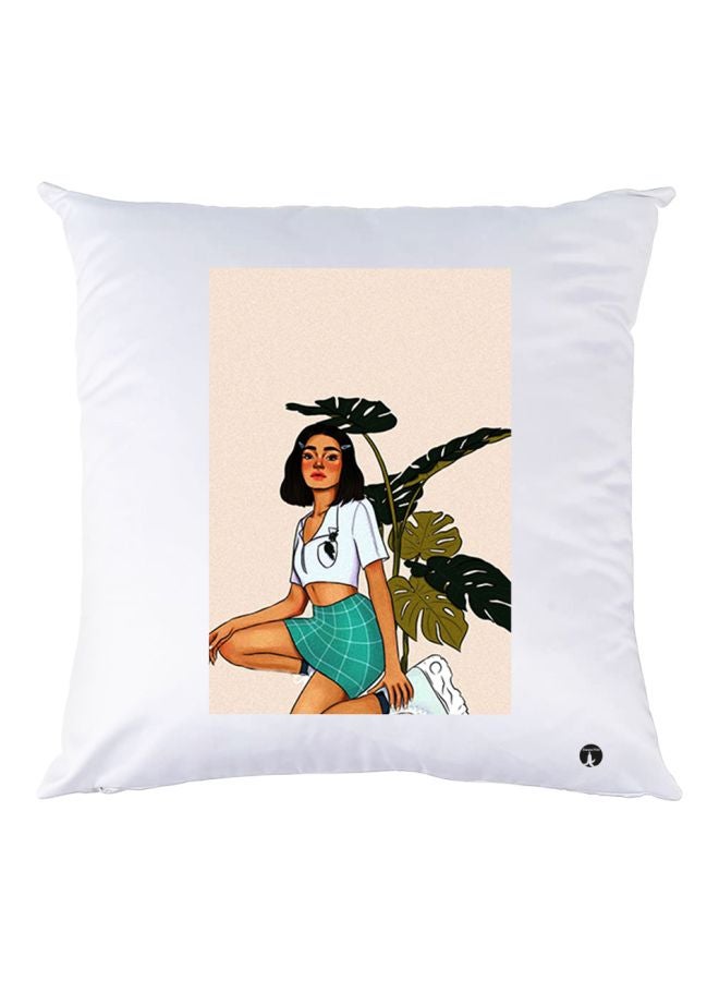 BP Girl Printed Decorative Throw Pillow White/Beige/Blue 30x30cm