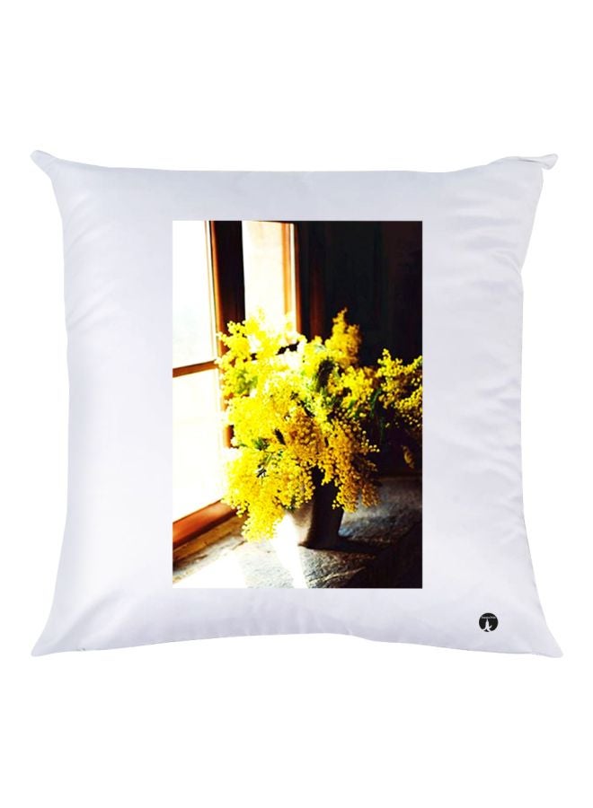 BP Flower Printed Decorative Throw Pillow White/Yellow/Brown 30x30cm