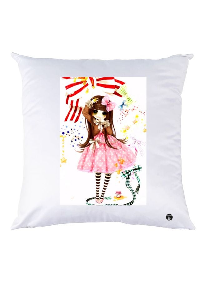 BP Cartoon Girl Printed Decorative Throw Pillow White/Pink/Red 30x30cm