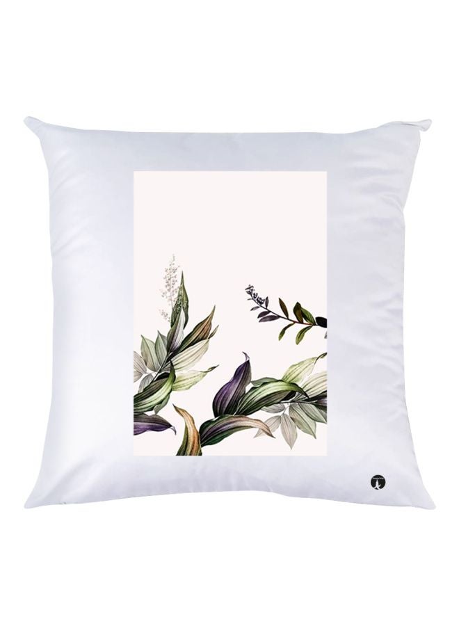 BP Leaves Printed Decorative Throw Pillow White/Green/Purple 30x30cm
