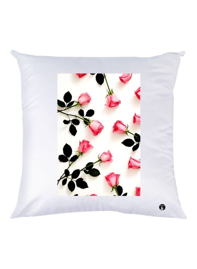 BP Rose Printed Decorative Throw Pillow White/Pink/Green 30x30cm