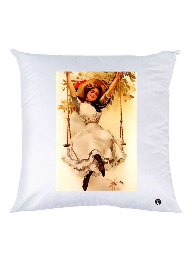 BP Girl Printed Decorative Throw Pillow White/Beige/Brown 30x30cm