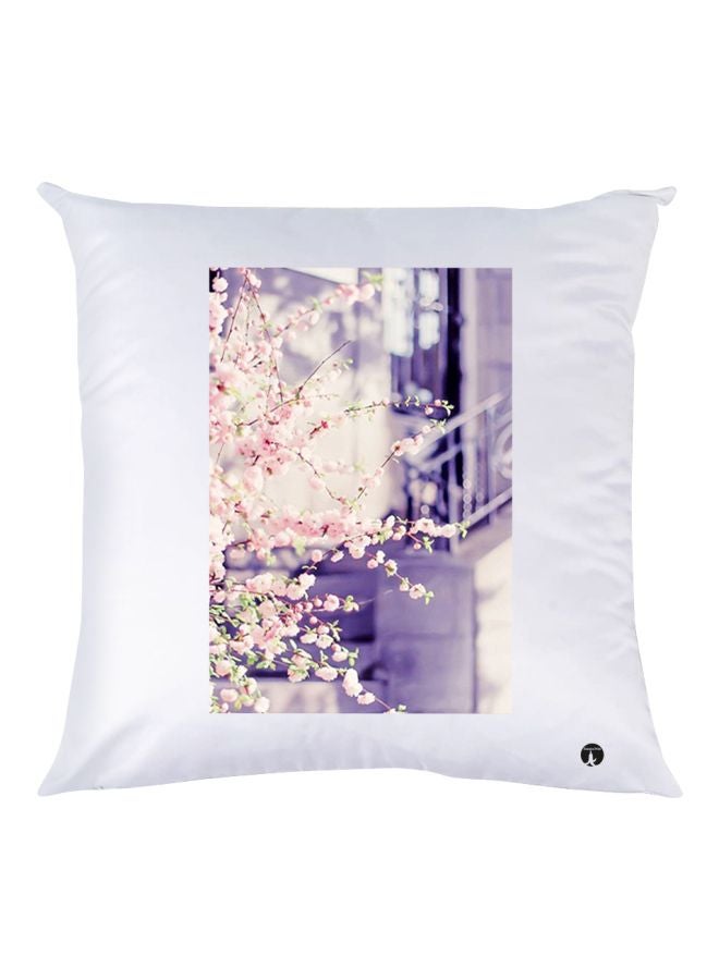 Flower Printed Throw Pillow White/Light Pink/Green 30x30cm