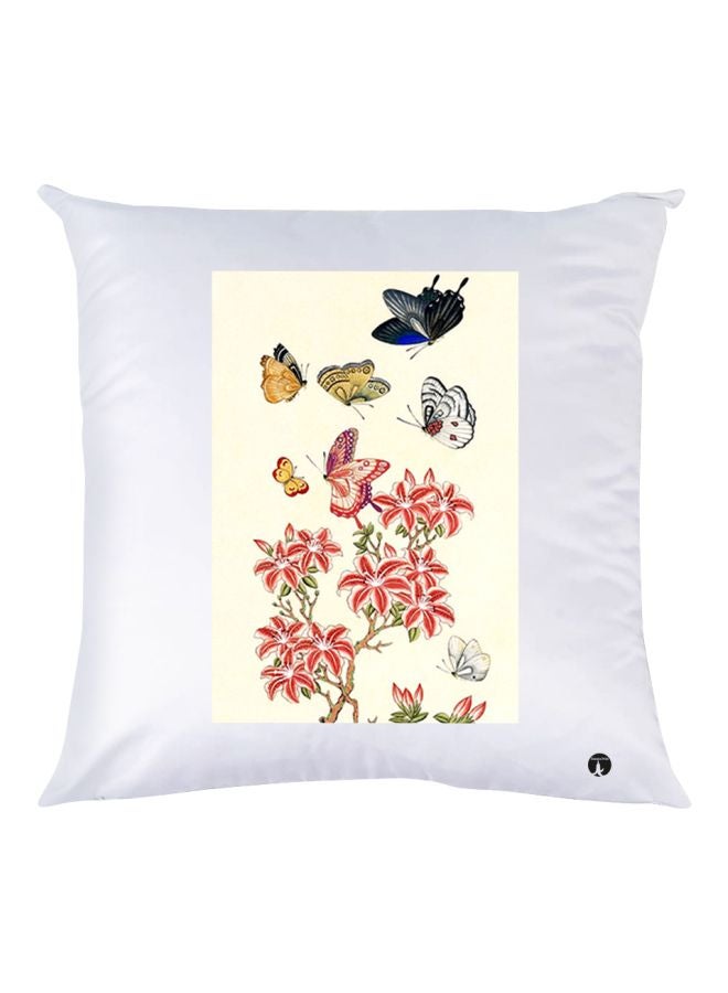 BP Flower And Butterfly Printed Throw Pillow White/Red/Yellow 30x30cm