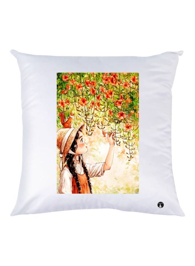 BP Flower Printed Throw Pillow White/Red/Green 30x30cm