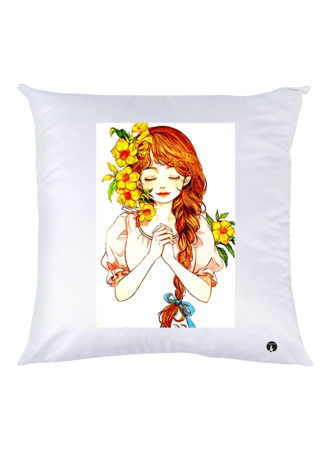 بي بي وسادة زينة بطبعة فتاة أبيض/بني/ أصفر 30x30سم