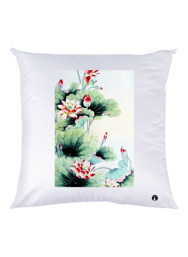 BP Flower Printed Throw Pillow White/Green/Red 30x30cm