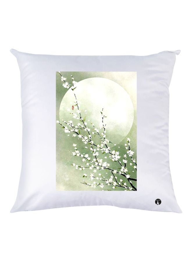 بي بي وسادة زينة بطبعة أزهار أبيض/ أخضر/ أسود 30x30سم