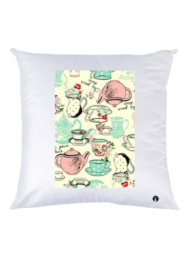 بي بي وسادة زينة بطبعة كوب شاي وردي/أخضر/أبيض 30x30سم