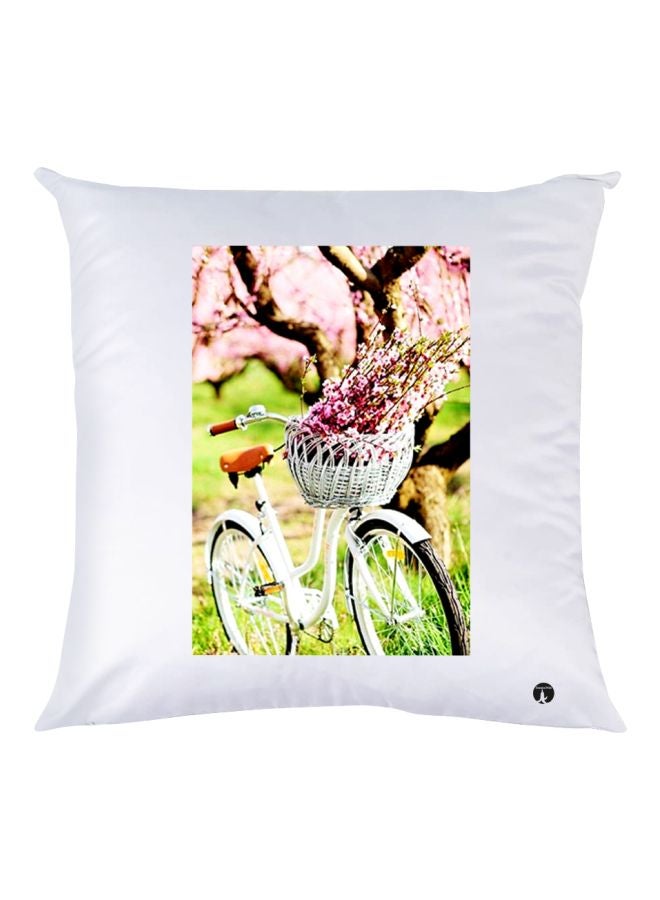 بي بي وسادة زينة بطبعة دراجة وردي/أخضر/أبيض 30x30سم